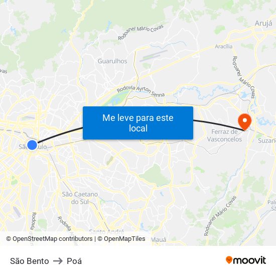 São Bento to Poá map