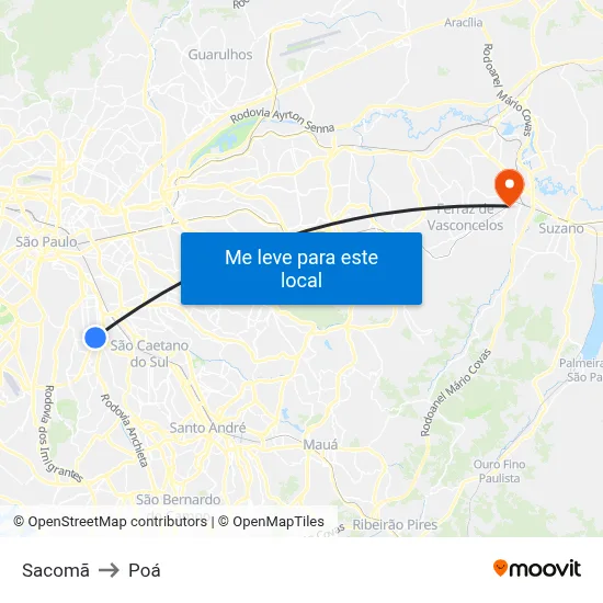 Sacomã to Poá map