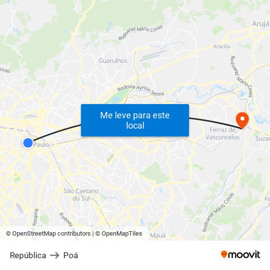 República to Poá map