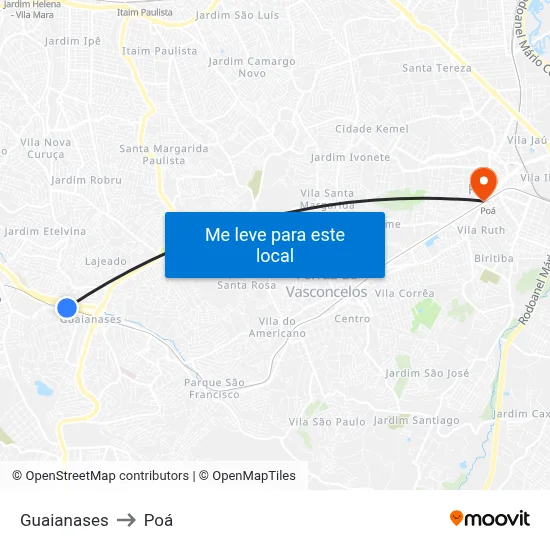 Guaianases to Poá map