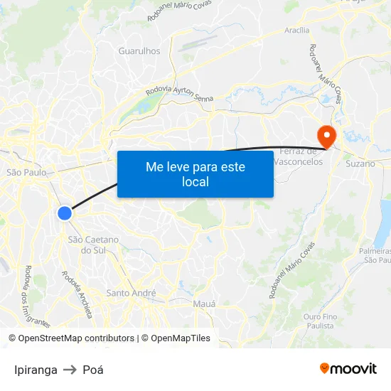 Ipiranga to Poá map