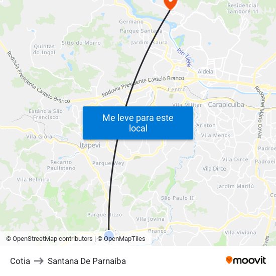 Cotia to Santana De Parnaíba map