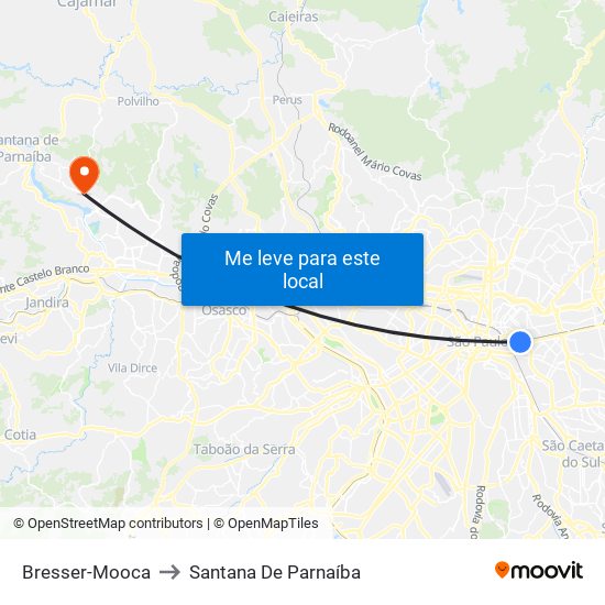 Bresser-Mooca to Santana De Parnaíba map