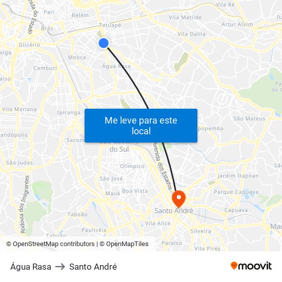 Água Rasa to Santo André map