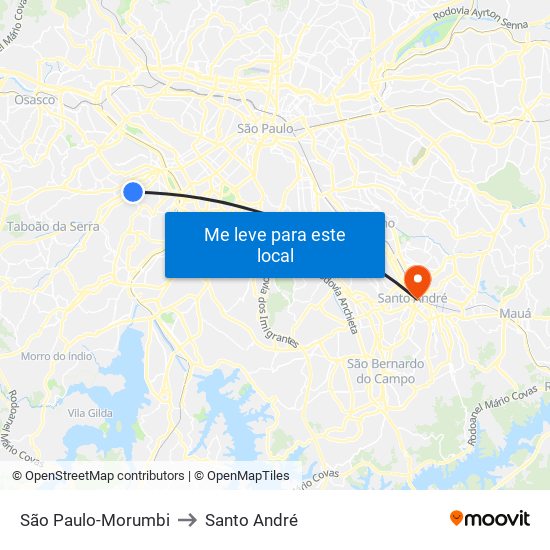 São Paulo-Morumbi to Santo André map