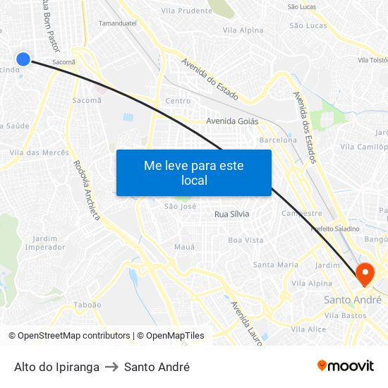 Alto do Ipiranga to Santo André map