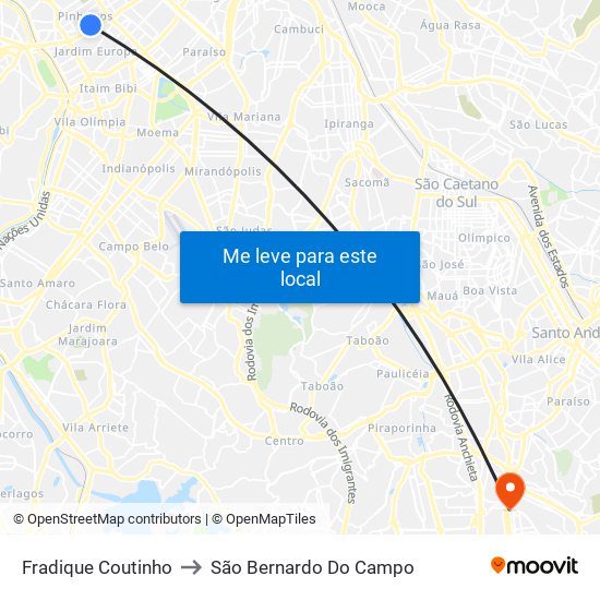 Fradique Coutinho to São Bernardo Do Campo map