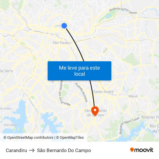 Carandiru to São Bernardo Do Campo map