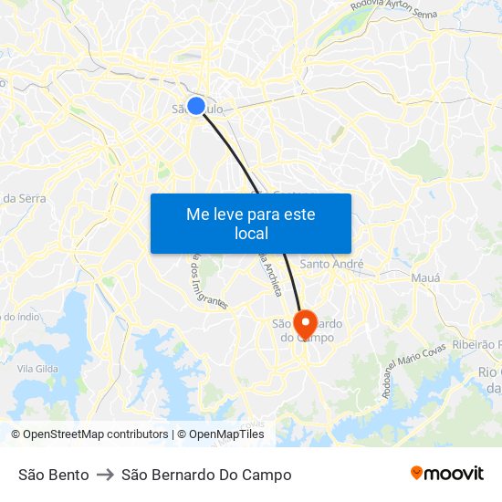 São Bento to São Bernardo Do Campo map