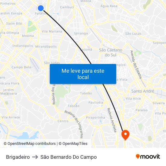 Brigadeiro to São Bernardo Do Campo map