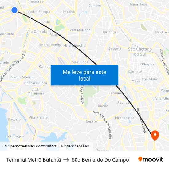 Terminal Metrô Butantã to São Bernardo Do Campo map