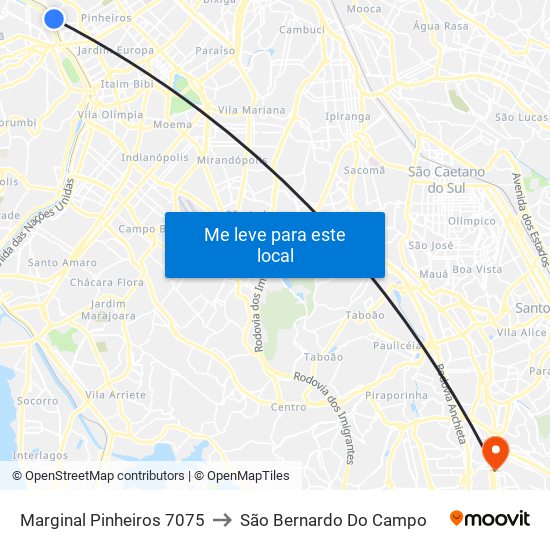 Marginal Pinheiros 7075 to São Bernardo Do Campo map