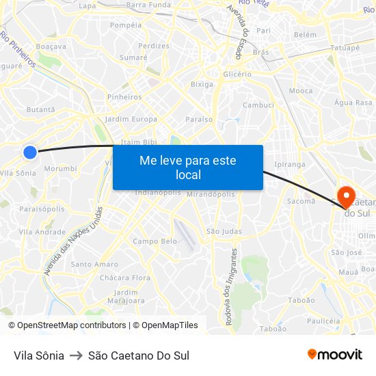 Vila Sônia to São Caetano Do Sul map