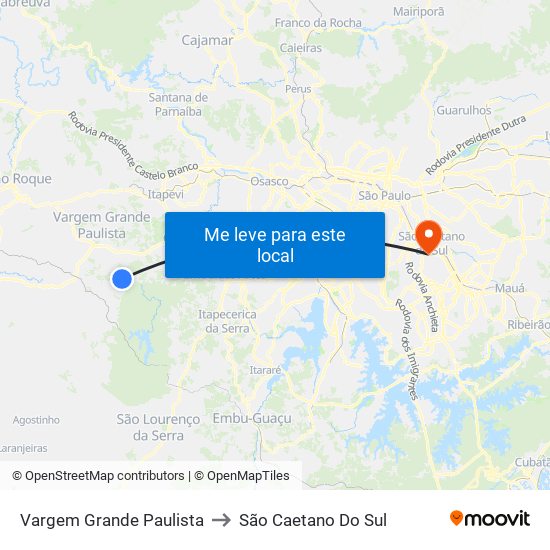 Vargem Grande Paulista to São Caetano Do Sul map