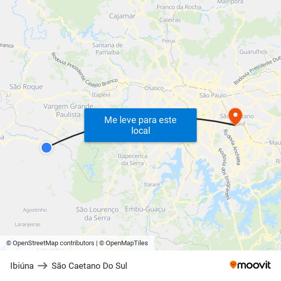 Ibiúna to São Caetano Do Sul map