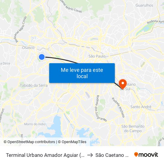 Terminal Urbano Amador Aguiar (Vila Yara) to São Caetano Do Sul map