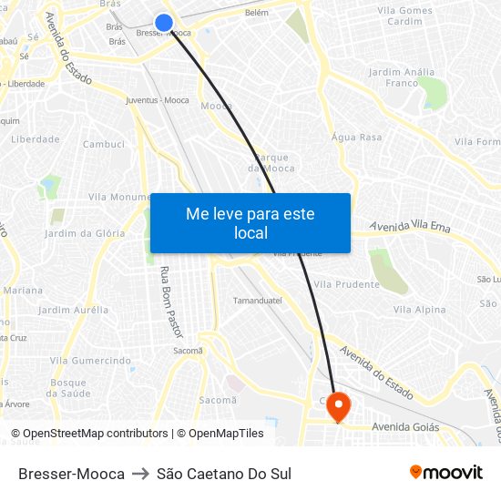 Bresser-Mooca to São Caetano Do Sul map