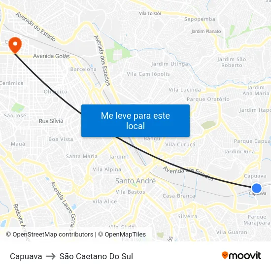 Capuava to São Caetano Do Sul map