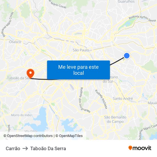 Carrão to Taboão Da Serra map