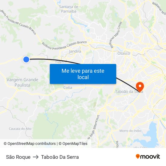 São Roque to Taboão Da Serra map