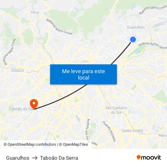 Guarulhos to Taboão Da Serra map