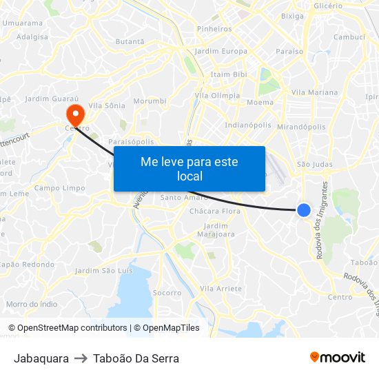 Jabaquara to Taboão Da Serra map