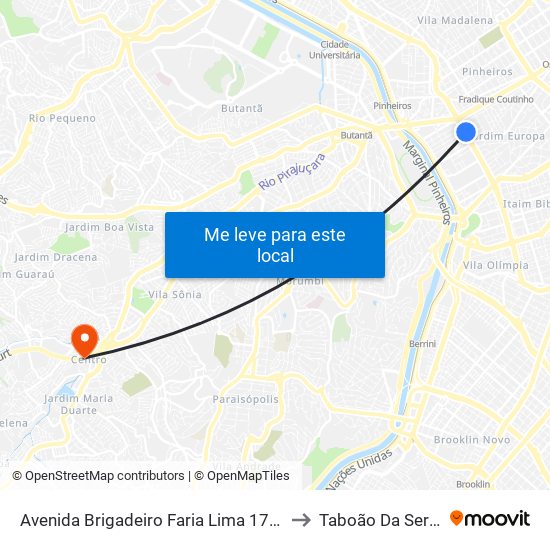 Avenida Brigadeiro Faria Lima 1775 to Taboão Da Serra map