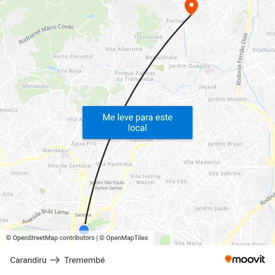 Carandiru to Tremembé map