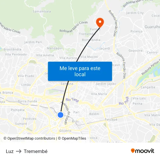 Luz to Tremembé map