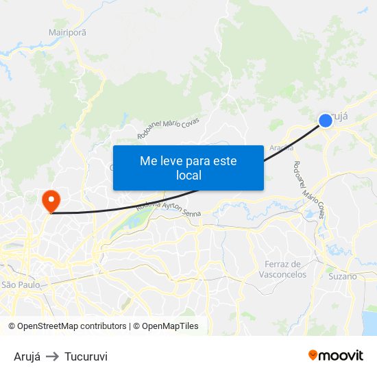 Arujá to Tucuruvi map