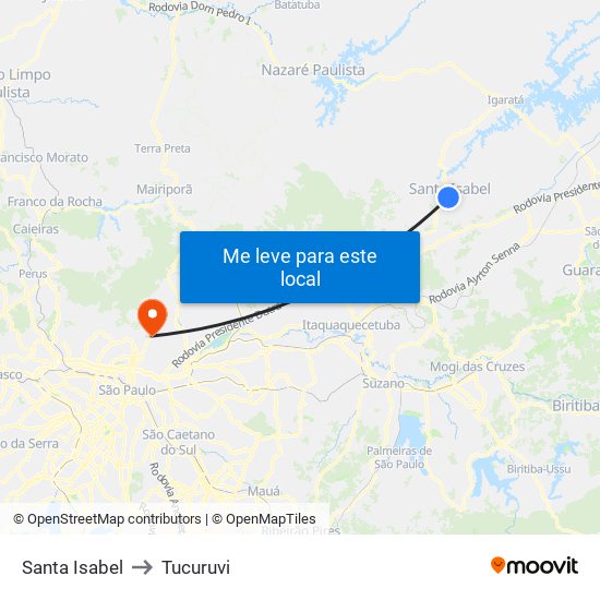 Santa Isabel to Tucuruvi map