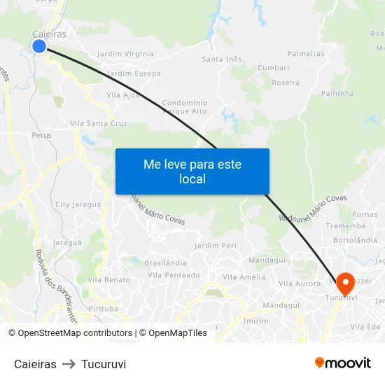 Caieiras to Tucuruvi map