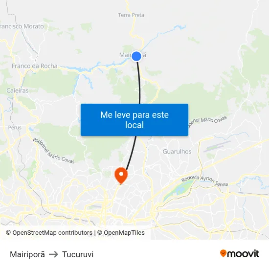 Mairiporã to Tucuruvi map