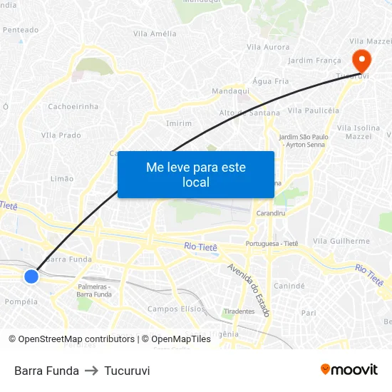 Barra Funda to Tucuruvi map