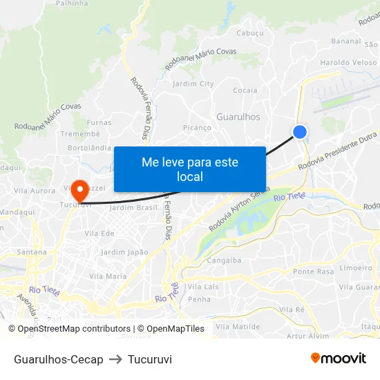 Guarulhos-Cecap to Tucuruvi map