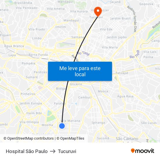 Hospital São Paulo to Tucuruvi map