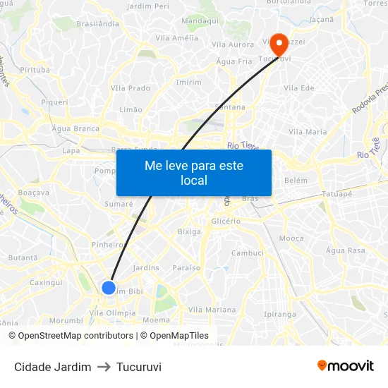 Cidade Jardim to Tucuruvi map