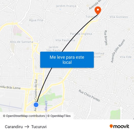 Carandiru to Tucuruvi map