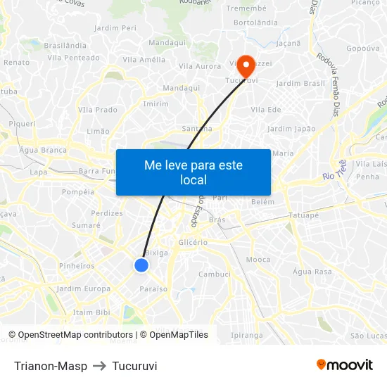 Trianon-Masp to Tucuruvi map