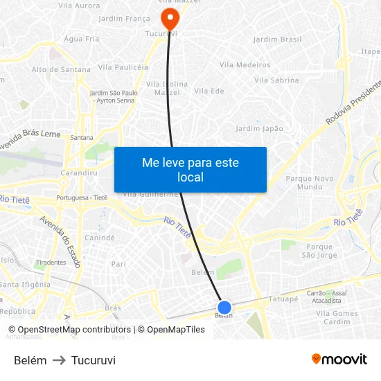 Belém to Tucuruvi map