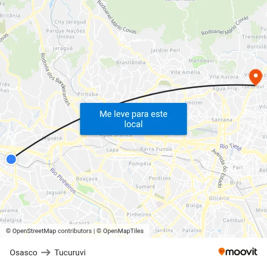 Osasco to Tucuruvi map