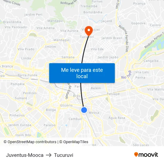 Juventus-Mooca to Tucuruvi map