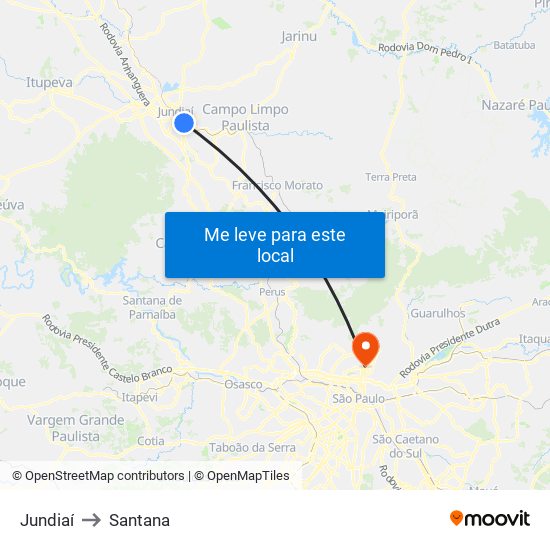 Jundiaí to Santana map