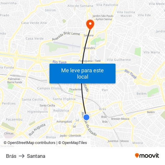 Brás to Santana map