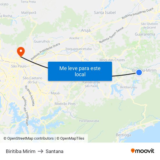 Biritiba Mirim to Santana map