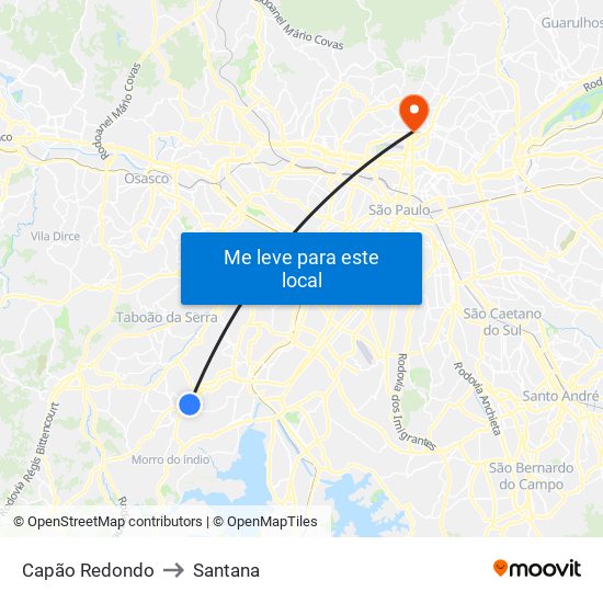 Capão Redondo to Santana map