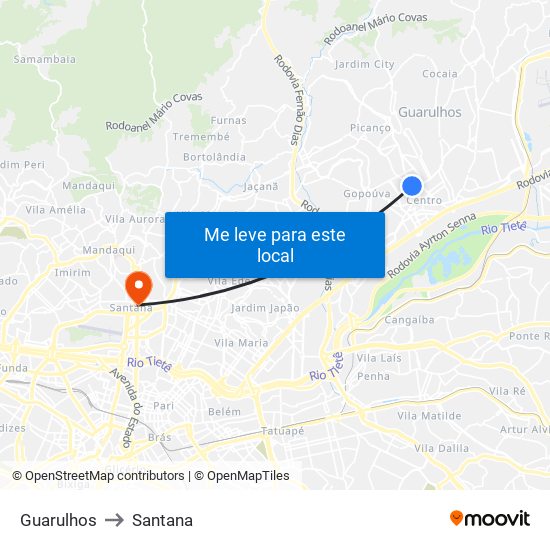 Guarulhos to Santana map