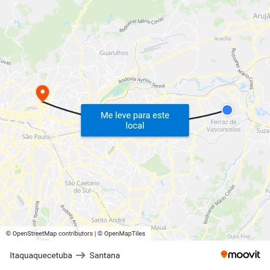 Itaquaquecetuba to Santana map