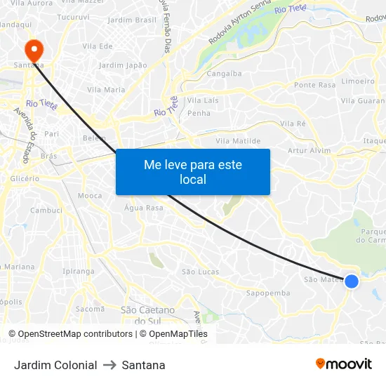 Jardim Colonial to Santana map