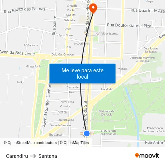 Carandiru to Santana map